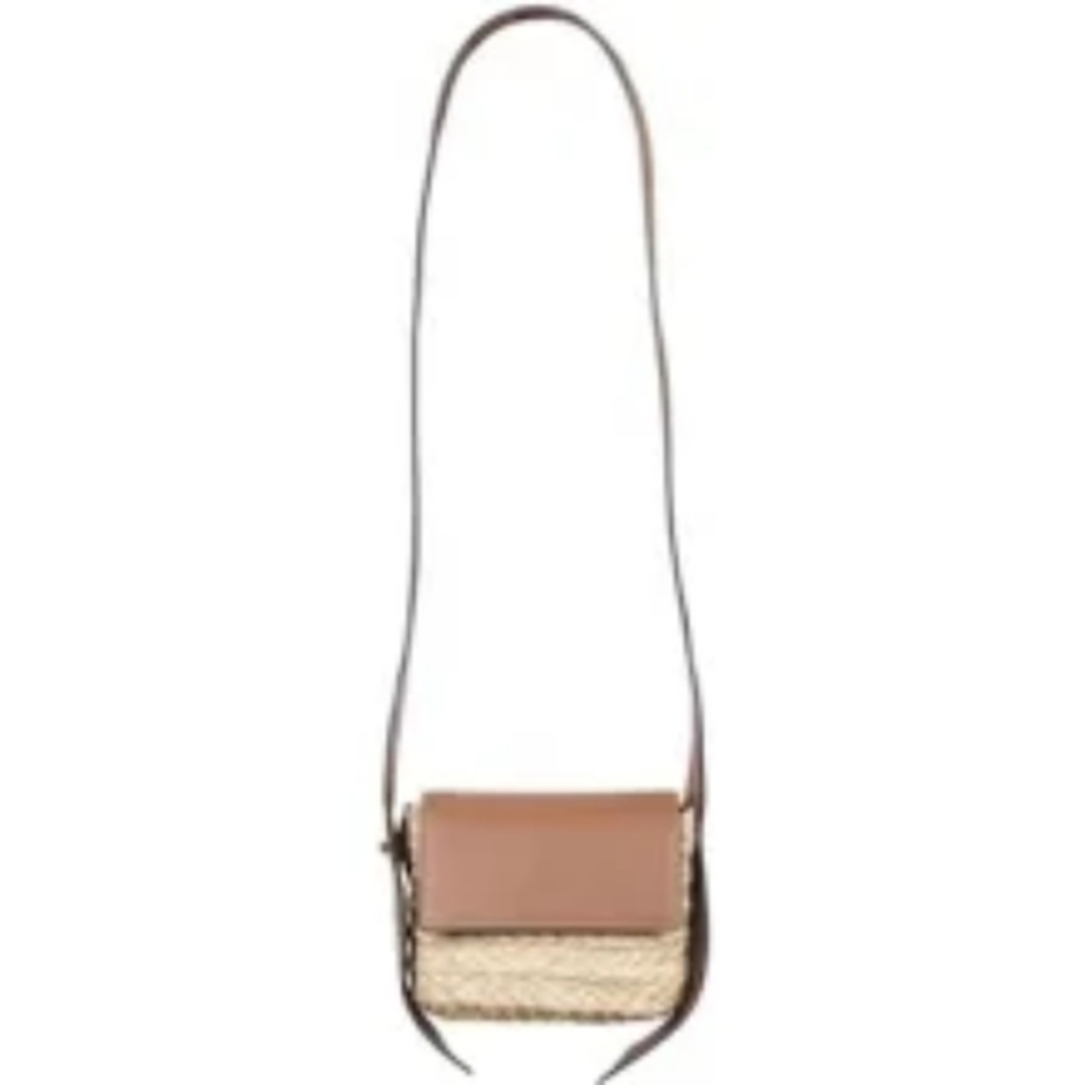 Woven Straw Leather Flap Crossbody